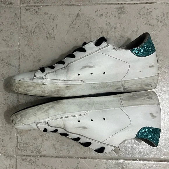 Golden Goose Super-Star Python Sneakers Blue Glitter Heel - Size 38 - Picture 10 of 14